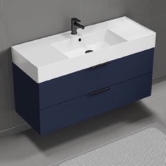 48 inch Blue Floating Bathroom Vanity, Modern